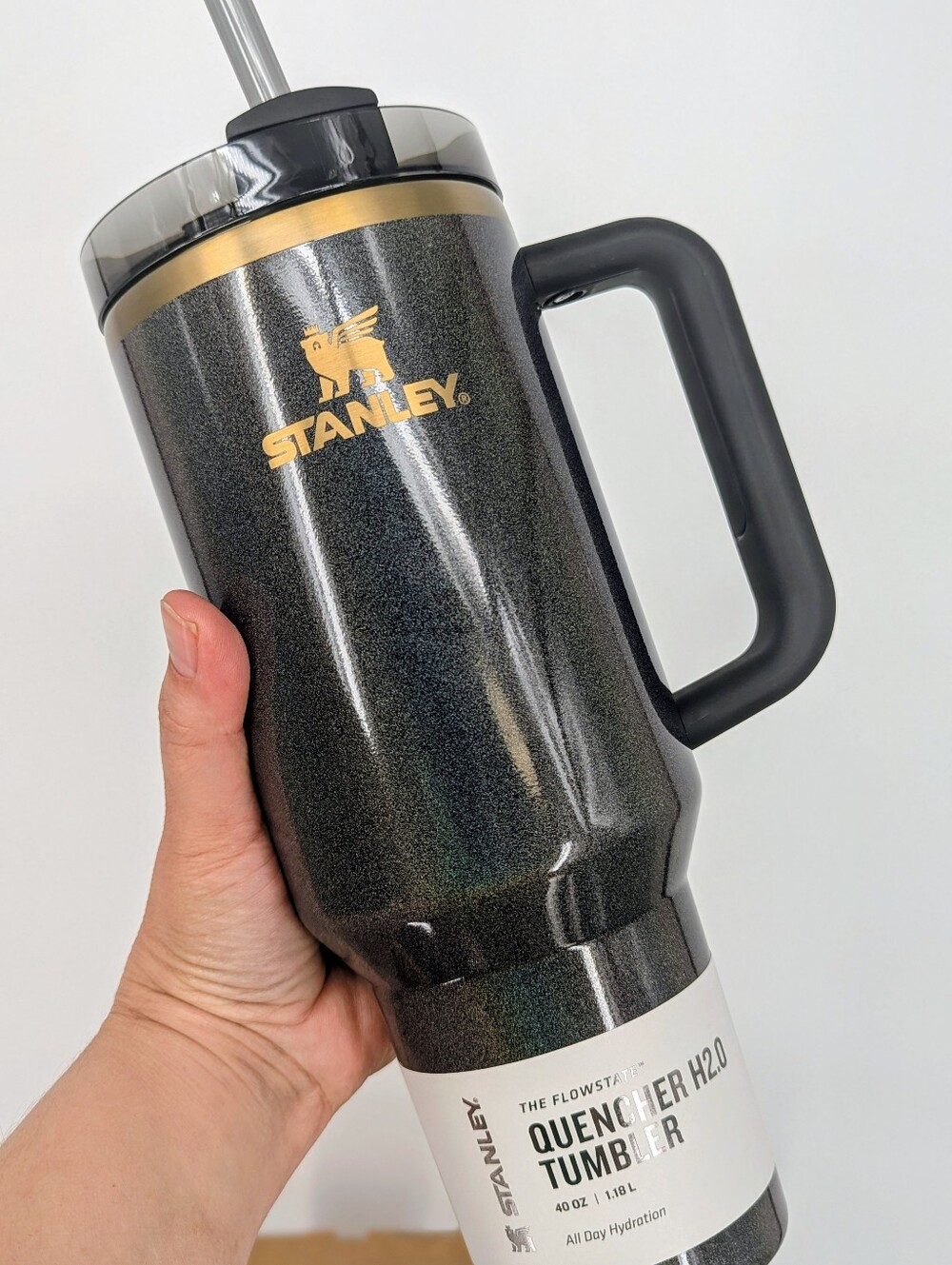 New Stanley cup water bottle Tumbler Black Fairy Dust 40 oz black glitter